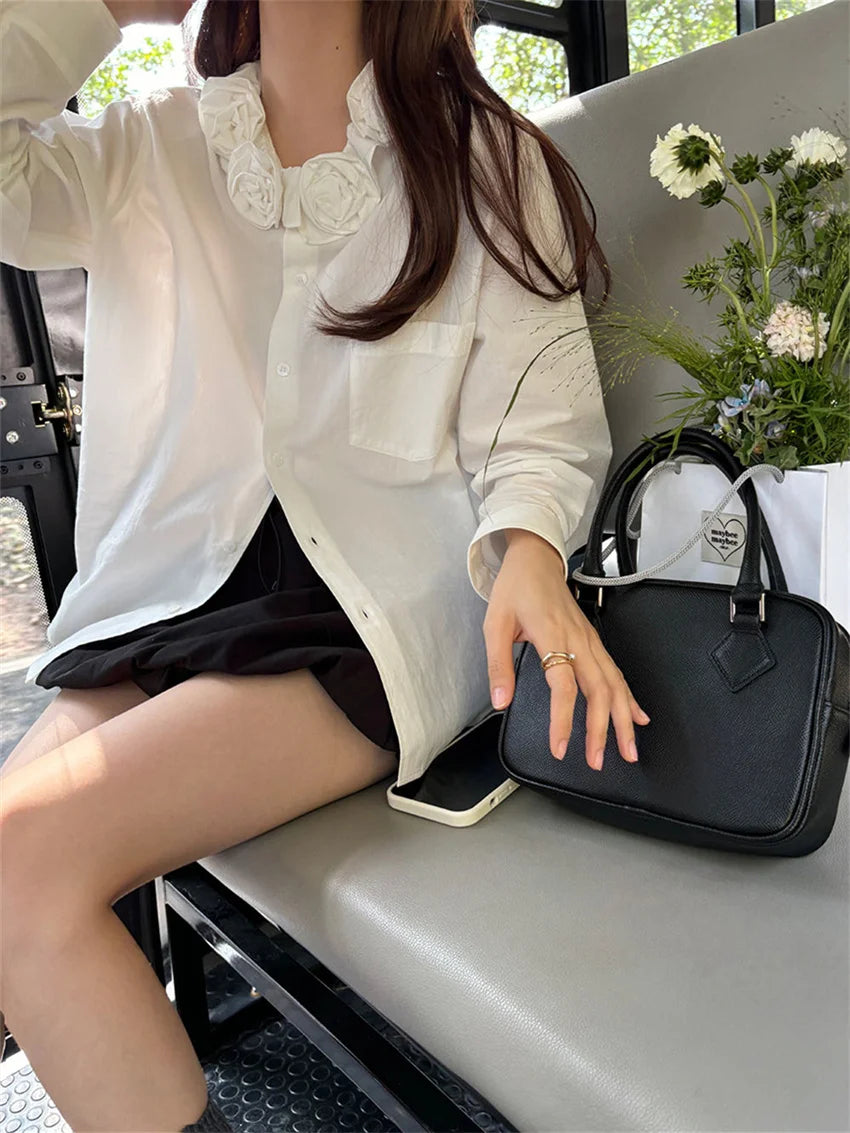 LIZAKOSHT  -  White Shirts Florals Chic Sweet Solid Cotton New Mujer Spring Full Sleeve 2024 Casual Office Lady Work Wear Loose