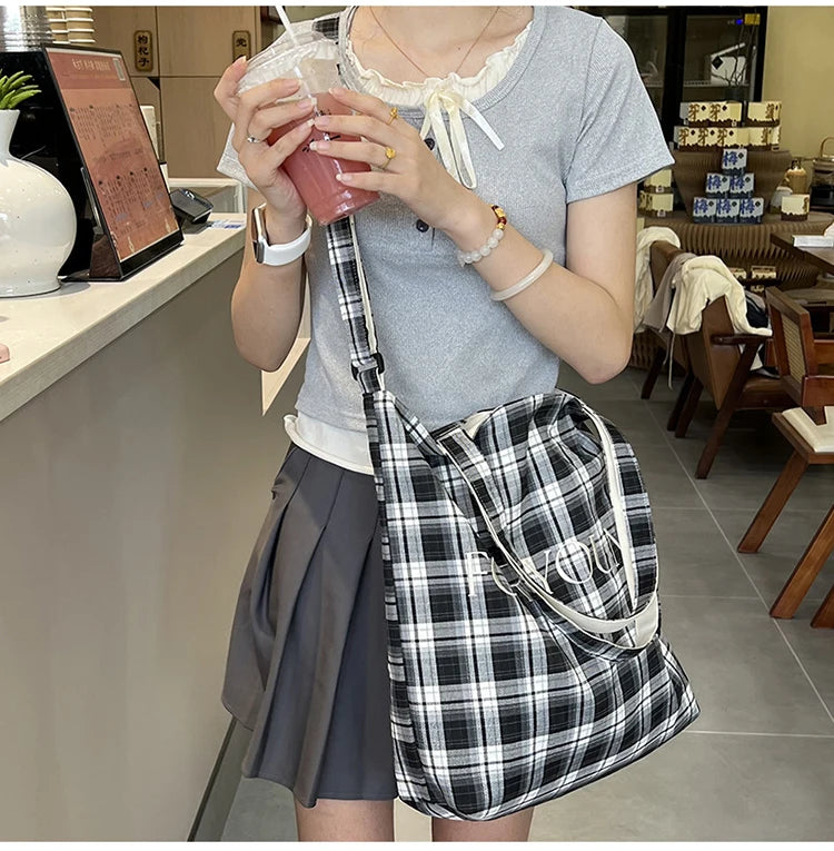 LIZAKOSHT  -  Women's Checkered Shoulder Bag Student Plaid Crossbody Bags Versatile Large Capacity Handbag