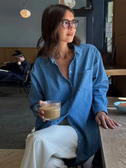 LIZAKOSHT  -  Casual Denim Blue Shirt Women Spring Summer Sun Protection Cardigan Solid All-match Shirts With Button Lady Streetwear