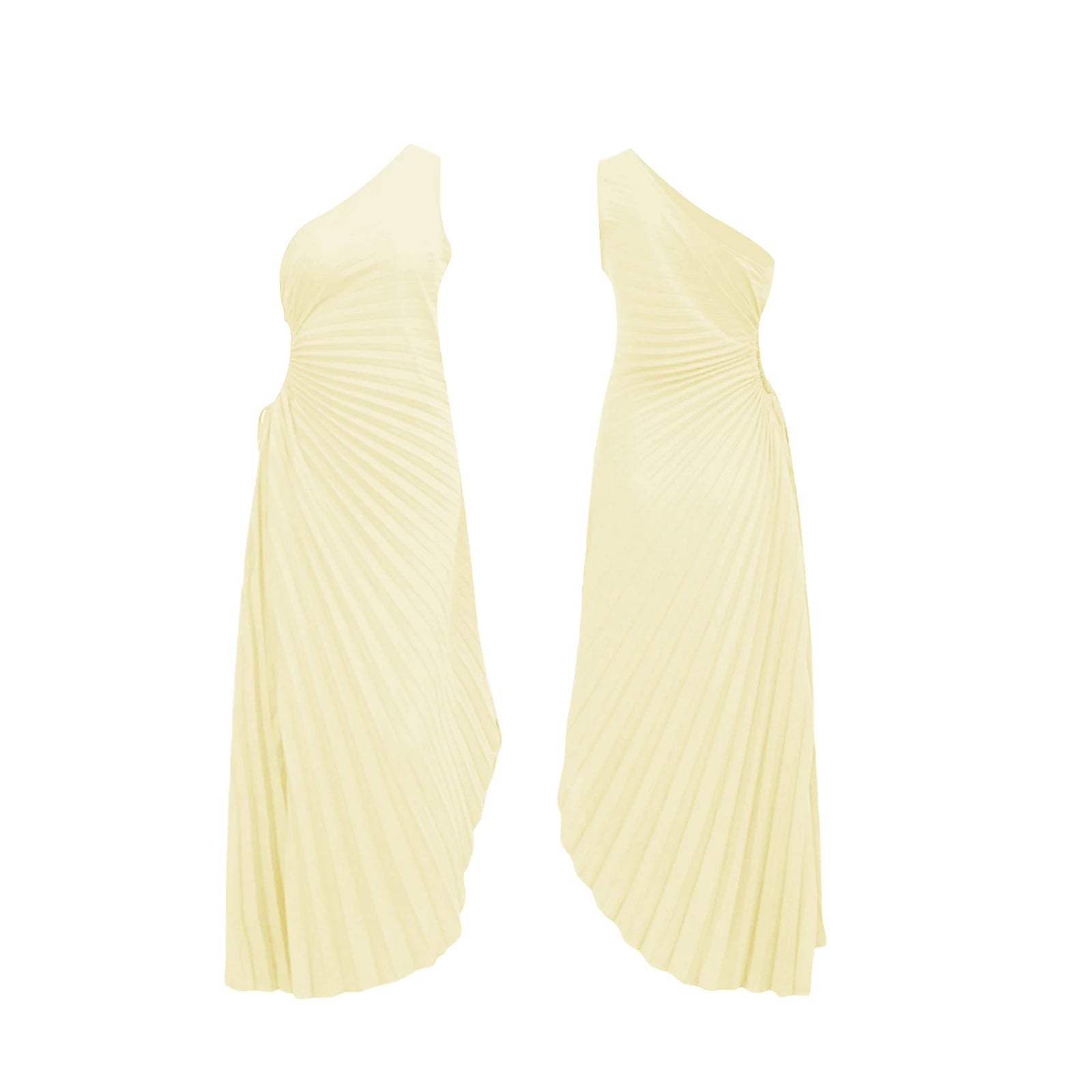 LIZAKOSHT  -  Elegant Fashion Women Party Pleated Bandage Dresses Lady Diagonal Collar Long Sleeveless One Shoulder Evening Wedding Dress
