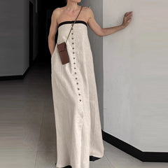 LIZAKOSHT  -  Temperament Color Blocked Backless Dress Elegant Strapless Sleeveless Dress Fashion Single Breasted Off Shoulder Vacation Dress