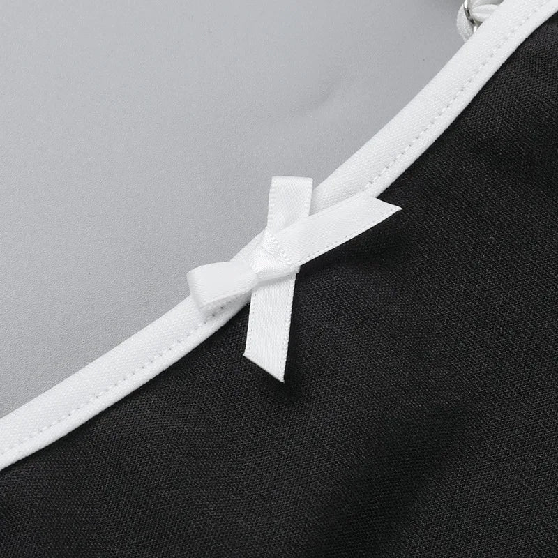 LIZAKOSHT  -  Color-Block Bow Spaghetti Strap Mini Dress Slim A-Line Summer Dress For Women Chic Summer Fashion Casual Outings