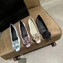 LIZAKOSHT  -  Summer Flats Shoes Women Square Toe Flat Female Ballet Rose Flower Shallow Ballerina Soft Moccasins Female Zapatillas Mujer