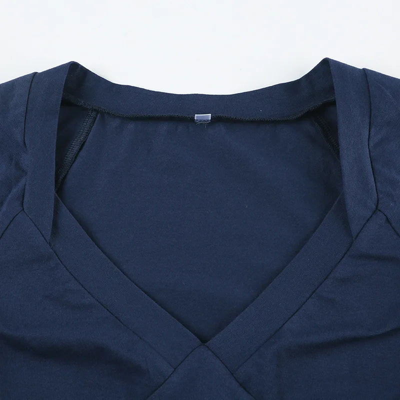LIZAKOSHT  -  Bow Tie V Neck Short Sleeve T Shirts Women Clothing Summer Girls Tops