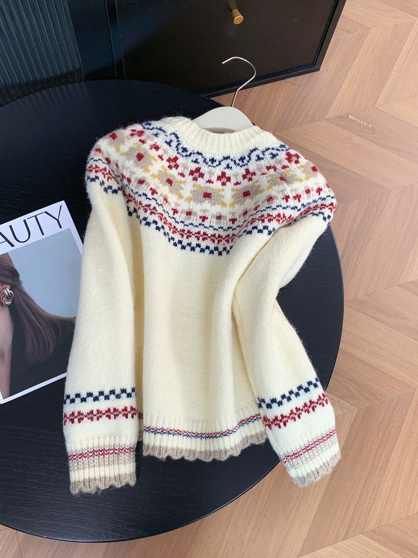 LIZAKOSHT  -  Elegant Fashion Women's Knitted Cardigan Sweater Casual Fit Autumn Winter New Style Y2k Fair Isle Pattern Grey Knit Top Jumper