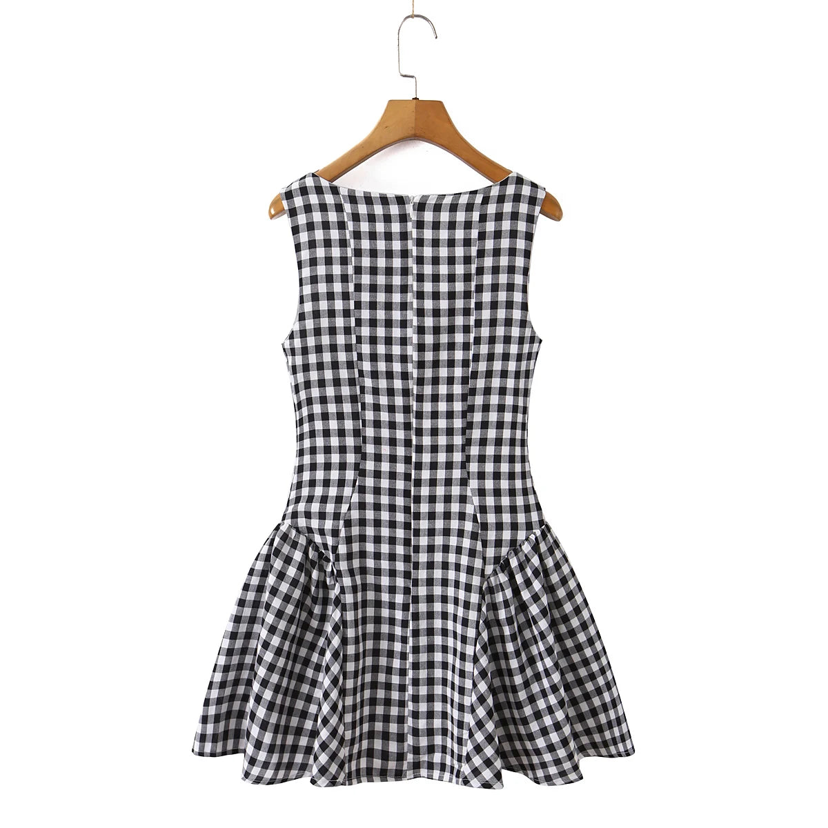LIZAKOSHT  -  Sexy Red Gingham Plaid Mini Sleeveless Dress Women Bow O Neck Zipper Back Low Waist Ruched Hem Swing Tank Dresses Vestidos Black