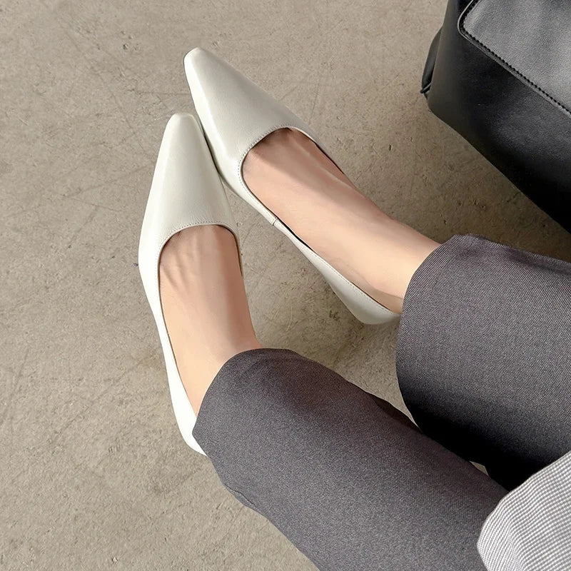 LIZAKOSHT  -  Fashion Pumps New High Quality Genuine Leather Shoes Shallow Mouth High Heels Commuter Women's Heels Shoes