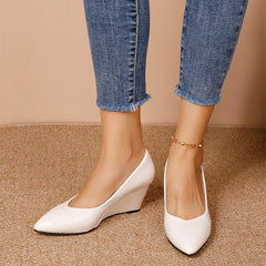 LIZAKOSHT  -  Spring New Wedges High Heels,Women Pumps,Shallow Out Office Work Shoes,Slip On,Pointed toe,Black,Red,White,35-42,Dropship