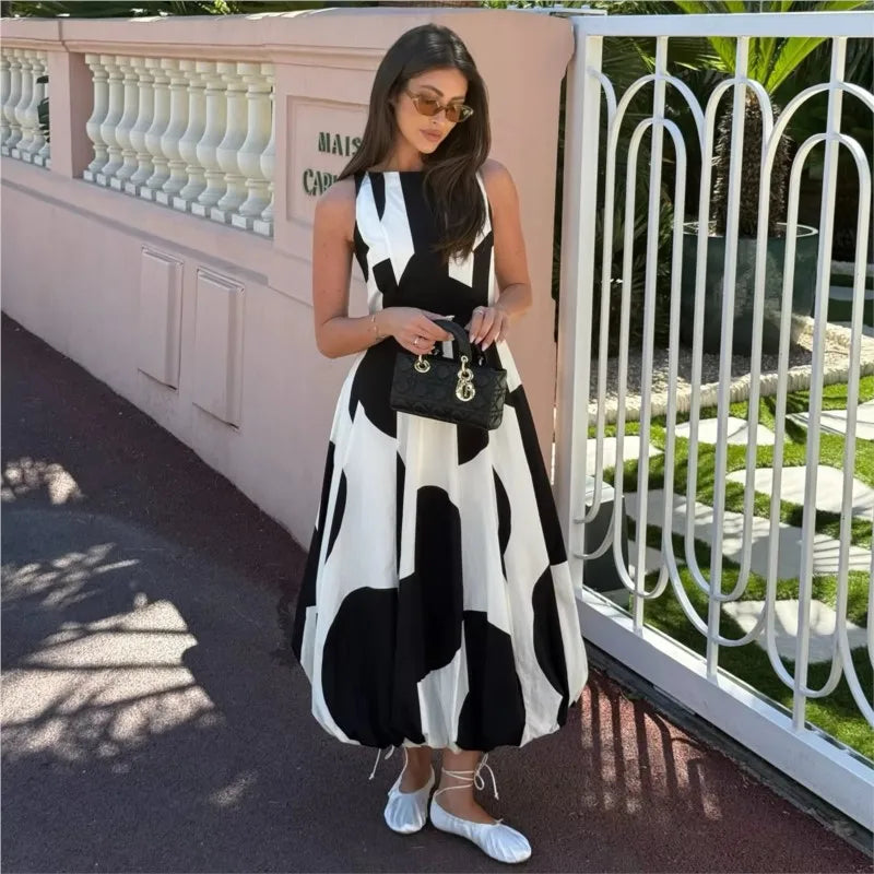 LIZAKOSHT  -  Elegant Chic Long Dress Women 2025 New Summer Fashion Sexy Sleeveless Round Neck Vest Midi Dresses Office Lady Casual Vestidos