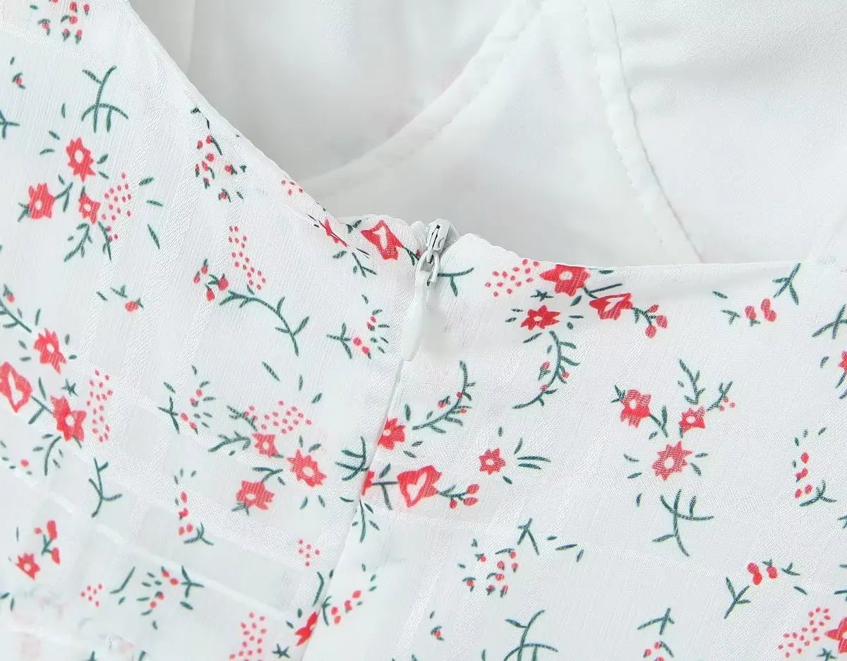 LIZAKOSHT  -  Fashion Women's Summer New Lace Stitching Dress For Women Flower Print V-neck Ruffled Elegant