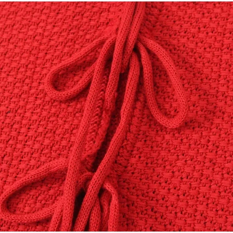 LIZAKOSHT  -  Casual Knit Lace Up Vests Women Loose Hollow Out Sleeveless O-neck Sweater Top Autumn New Lady Solid Cardigans Streetwear