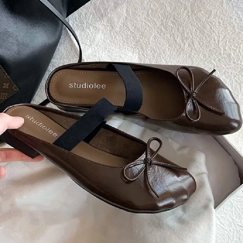 LIZAKOSHT  -  Comfortable Round Toe Women Slippers Elegant Bowknot Design Slide Sandals Fashion Banquet Mary Jane Shoes Mule Pumps for Ladies