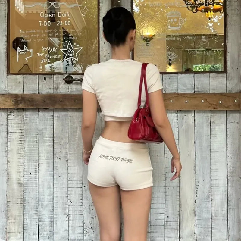 LIZAKOSHT  -  Casual Home 3 Piece Set Women Solid Tank Crop Tops + O Neck Short Sleeve Single Breasted Short Cardigan + Shorts Streetwear Suit