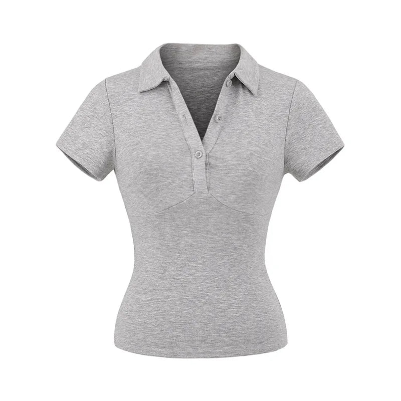 LIZAKOSHT  -  Women Button Up Polo Short Sleeve Tee Tshirt Top