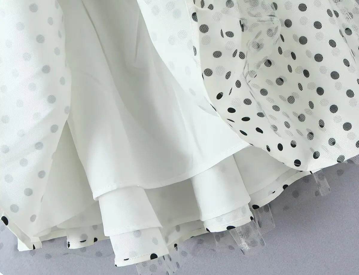 LIZAKOSHT  -  Sexy Polka Dot Print Spliced Mesh Bow Halter Dress Women Backless Slim Low Waist Swing Ball Gown Short Sling Dresses Vestidos