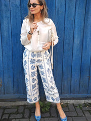 LIZAKOSHT  -  Elegant Flower Embroidery Women Pants High Waist Zipped Pocket Female Trousers 2024 Spring Summer New Fashion Lady Streetwear