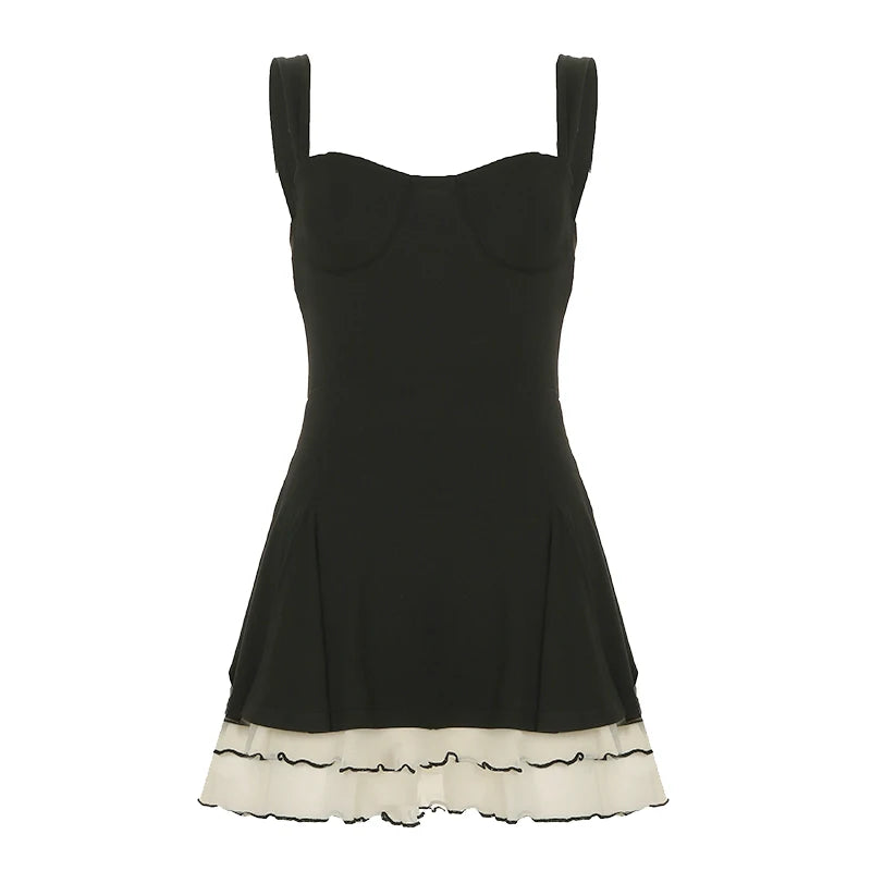 LIZAKOSHT  -  Elegant Ruffles Tiered Layer Dress Casual Contrast Color Backless A-line Mini Dress Gentle Sweet Dresses Summer Outfits