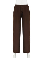LIZAKOSHT  -  Casual Solid Straight Pants Loose Mid-Waisted Knitted Wide Leg Pants Women Autumn Spring Fashion Streetwear Ladies