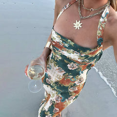 LIZAKOSHT  -  Fashion Sleeveless Wrap Hip Dresses Women Sexy Off Shoulder High Waist Maxi Dress Elegant Pattern Print Slim Fit Long Dress
