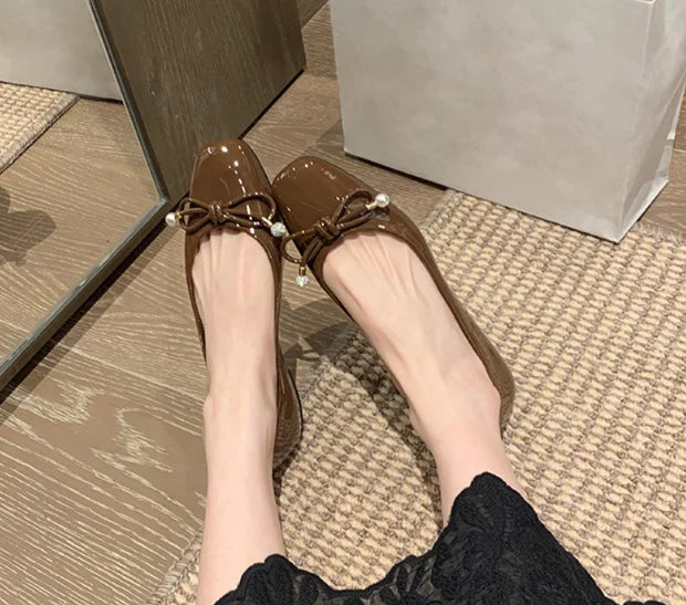 LIZAKOSHT -  Luxury Glitter Sequins Bowtie Ballets Shoes Ladies Square Toe Silver Flats Woman Slip On Moccasins Female Soft Soled Ballerinas