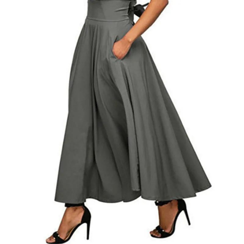 LIZAKOSHT  -  New Women's Midi Skirt with Solid Color Straps and Ankle Cinched Waist Long Skirt