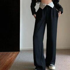LIZAKOSHT  -  Autumn Trend High-waisted Hong Kong Style Slim Fit Wide-leg Suit Pants for Women Ins Unique Niche Casual Floor-length Pants