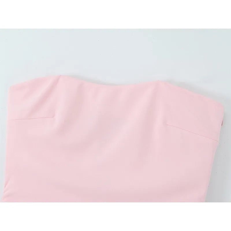 LIZAKOSHT  -  Elegant Ruched Strapless Dress Women Sexy Pastel Pink Off Shoulder Side Zipper Midi Dress 2025 New Summer Party Evening Dresses