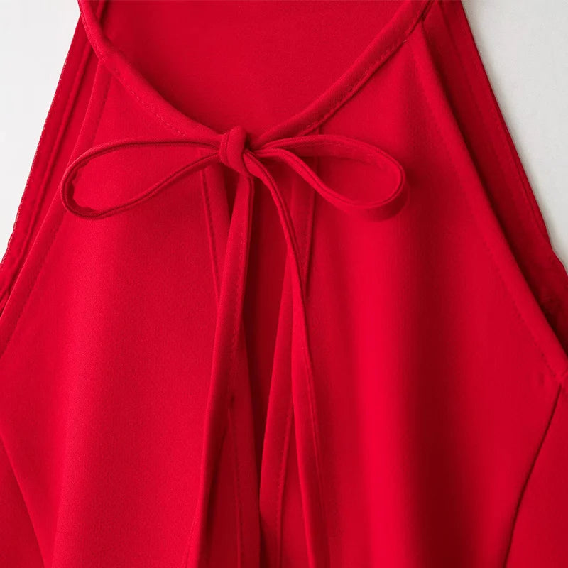 LIZAKOSHT  -  Halter Neck Peplum Sleeveless Top Hollow Keyhole Front Spring Summer Chic Vocation Date Lady Women Bright Elegant Outfit