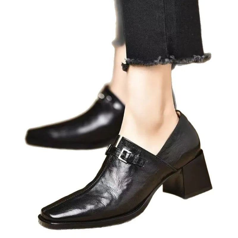 LIZAKOSHT  -  Women's Shoes British Style Low-Top Sharp-Toe Commuter Shoes Metal Buckle Anti-Slip Leisure Spring Autumn Seasonal Loafers Pumps