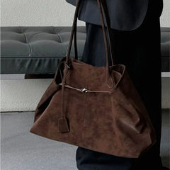 LIZAKOSHT  -  Retro Mulard Suede Tote Bag Women Casual Versatile Large Capacity Handbag Ladies Fashion Solid Color Everyday Shoulder Bags Chic