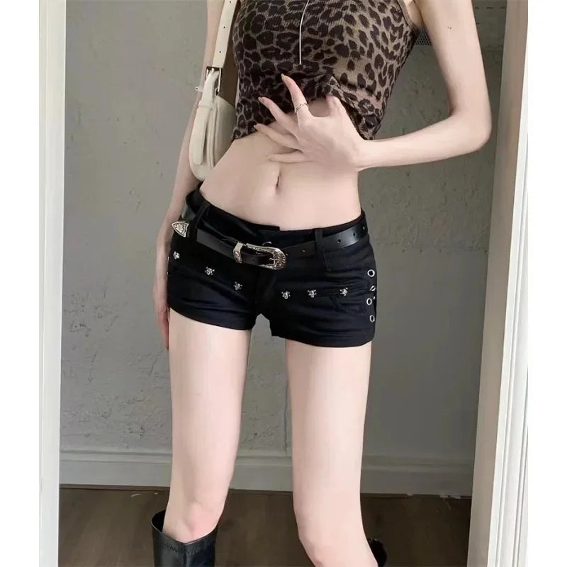 LIZAKOSHT  -  Sexy Low-Waist Denim Shorts Women's Cotton Blend Bootcut Shorts American High Street Style Y2K Bodycon Ultra-Shorts