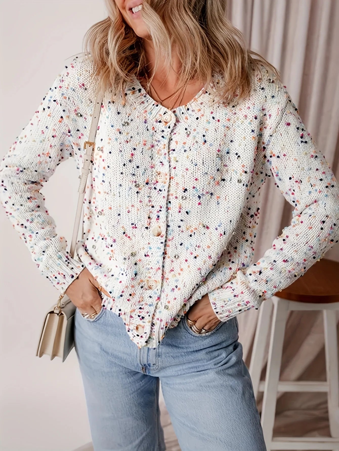 LIZAKOSHT  -  Clothes Autumn Women's Color Polka Dot Splicing Pullover Knitted Sweater