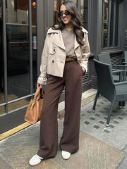 LIZAKOSHT  -  Lapel Loose Solid Women Jacket Full Sleeve Double Breasted Lady Coat Autumn Winter Casual Pocket All Match Female Outwear
