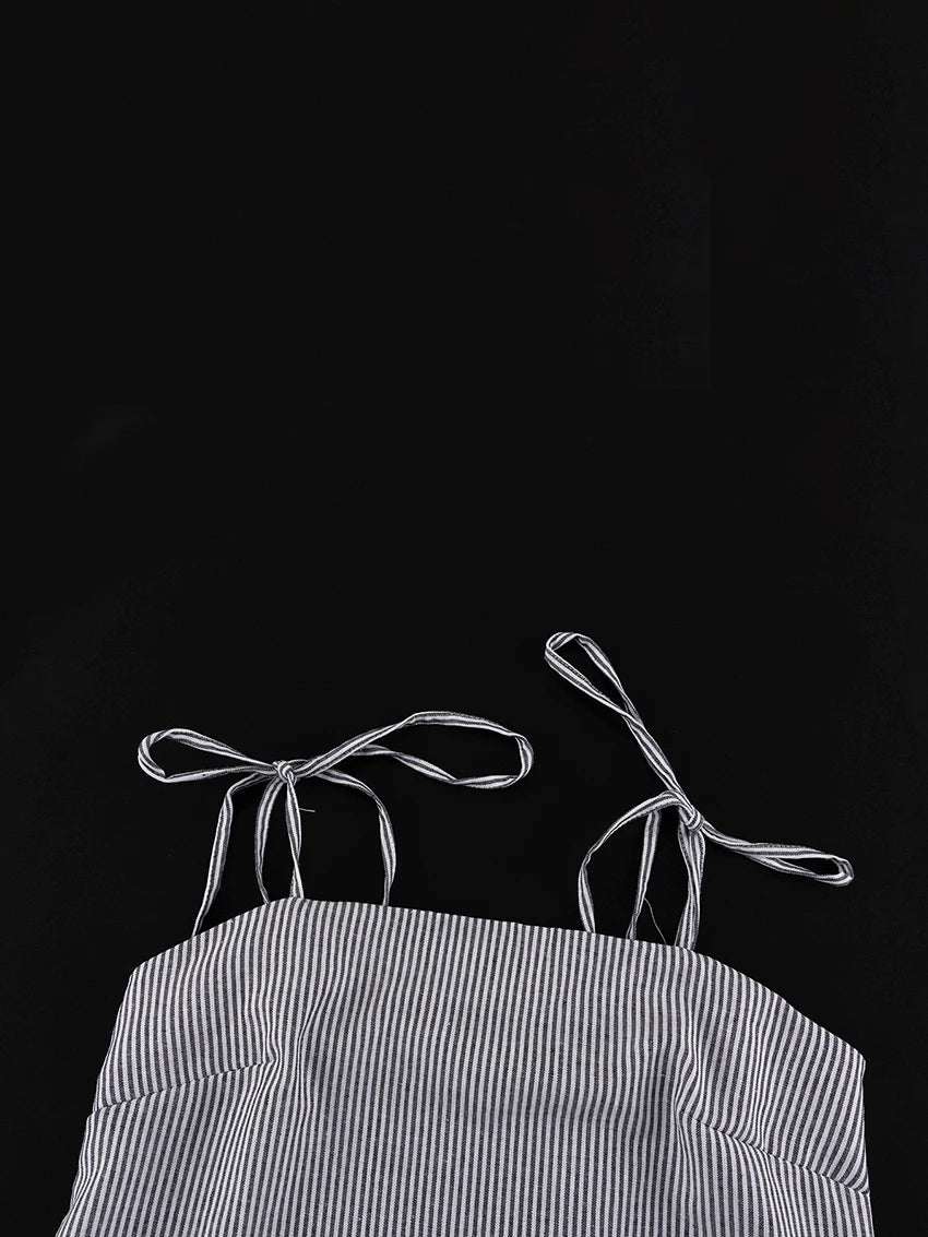 LIZAKOSHT  -  Striped Ladies Pajamas Backless Sleepwear Sexy Lace Up Spaghetti Strap Nightgowns Fashion Mini Dress Female Pyjamas