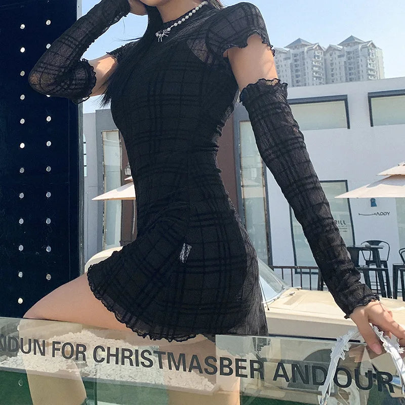 LIZAKOSHT  -  New Women's Slim Fit High Waist Hip Hugging Fashionable Plaid Three Piece Dress Set
