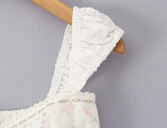 LIZAKOSHT  -  Sexy White Spliced Floral Print Elastic Strap Tank Top Women Hook Buttons Lacing Up Bow Front Elastic Back Crop Vest Beach