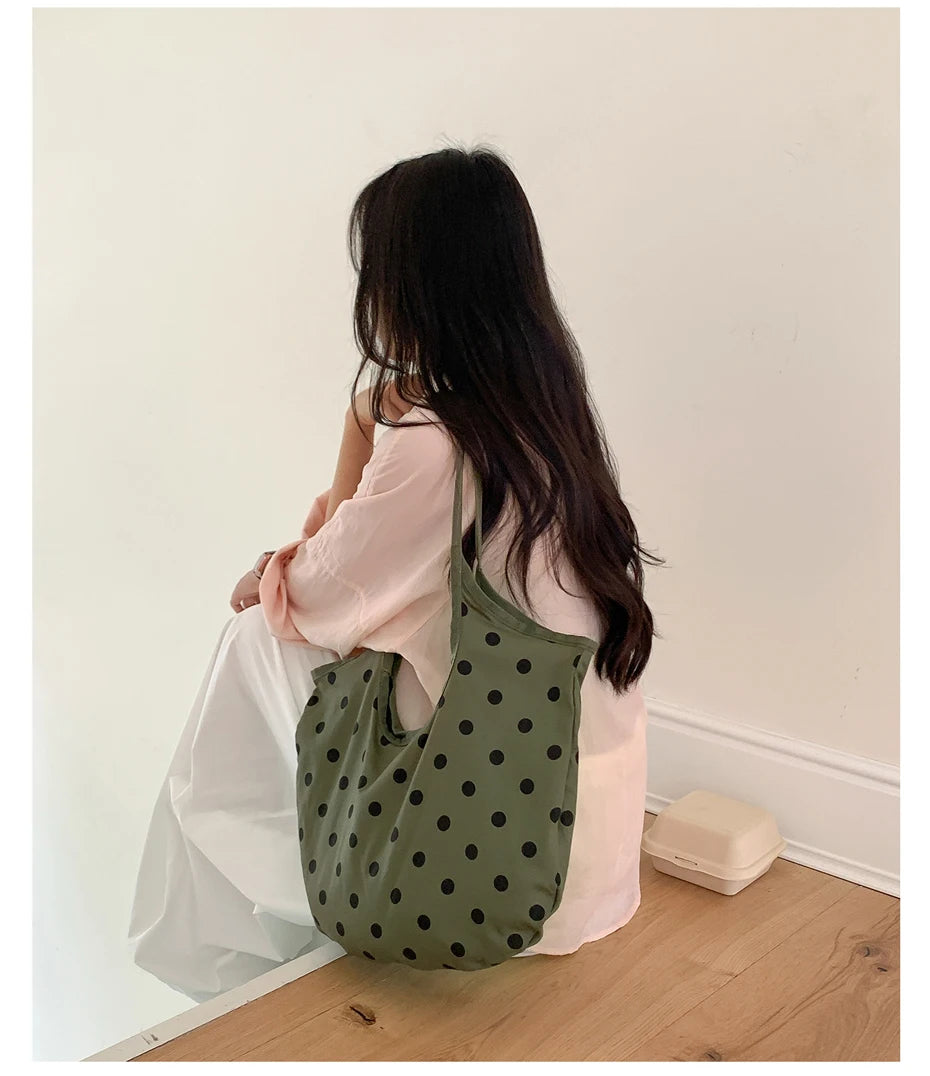 LIZAKOSHT  -  Fashion Wave Dot Shoulder Bag Versatile Large Capacity Commuter Tote Bags Casual Cotton Handbag