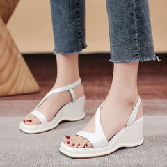 LIZAKOSHT  -  Wedge-heeled sandal women's new temperament in the summer of 2024 is versatile, retro leather, toe-exposed