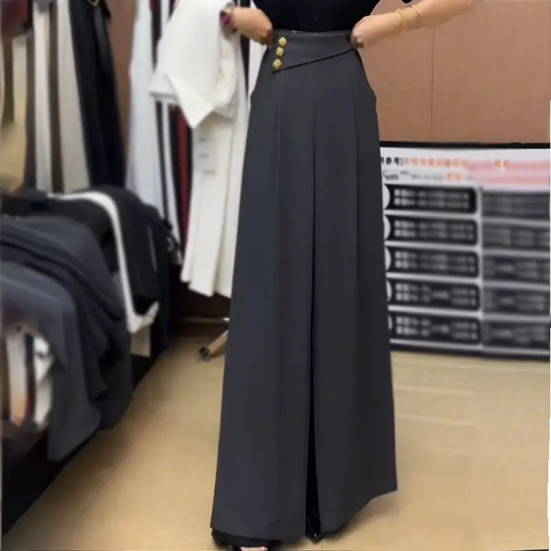 LIZAKOSHT  -  Retro Narrow Version of Wide-leg Pants Draped with Ice Silk Waist-tight Straight Pear Shape to Make You Look Slim