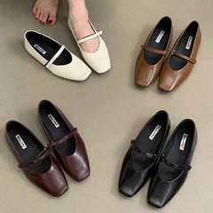 LIZAKOSHT  -  Autumn Women Flat Shoes Fashion Shallow Ladies Mary Jane Shoes Square Toe Soft Flat Heel Outdoor Casual Ballerina New Shoes
