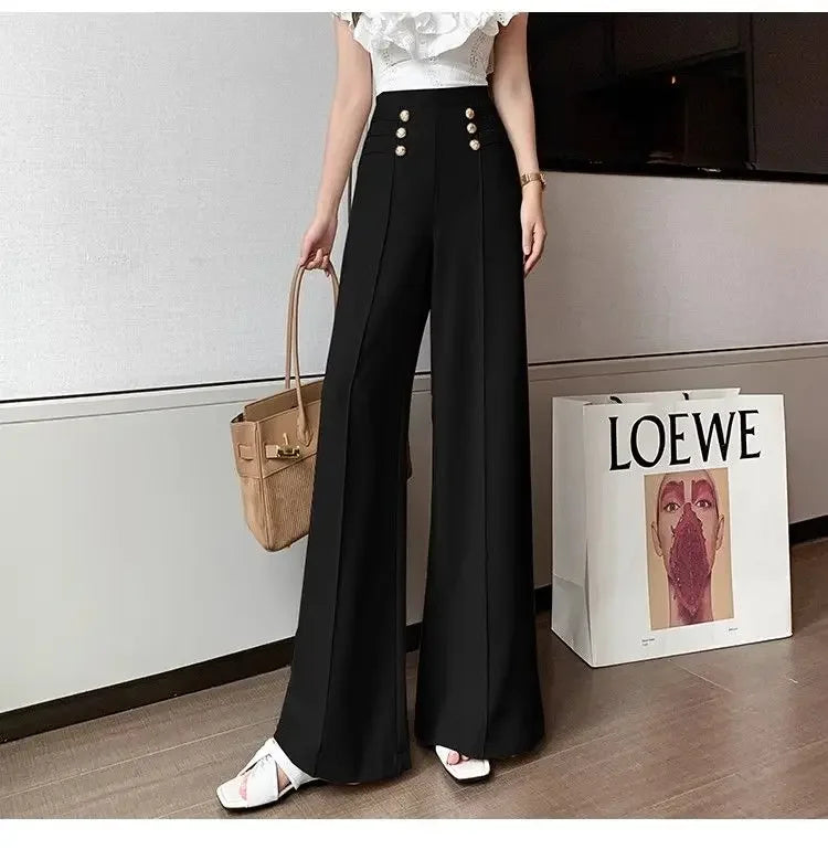 LIZAKOSHT  -  Wide Leg Pants for Women with High Waist and Drooping Sensation New Black Flared Pants for Women with Straight Leg and Slimming