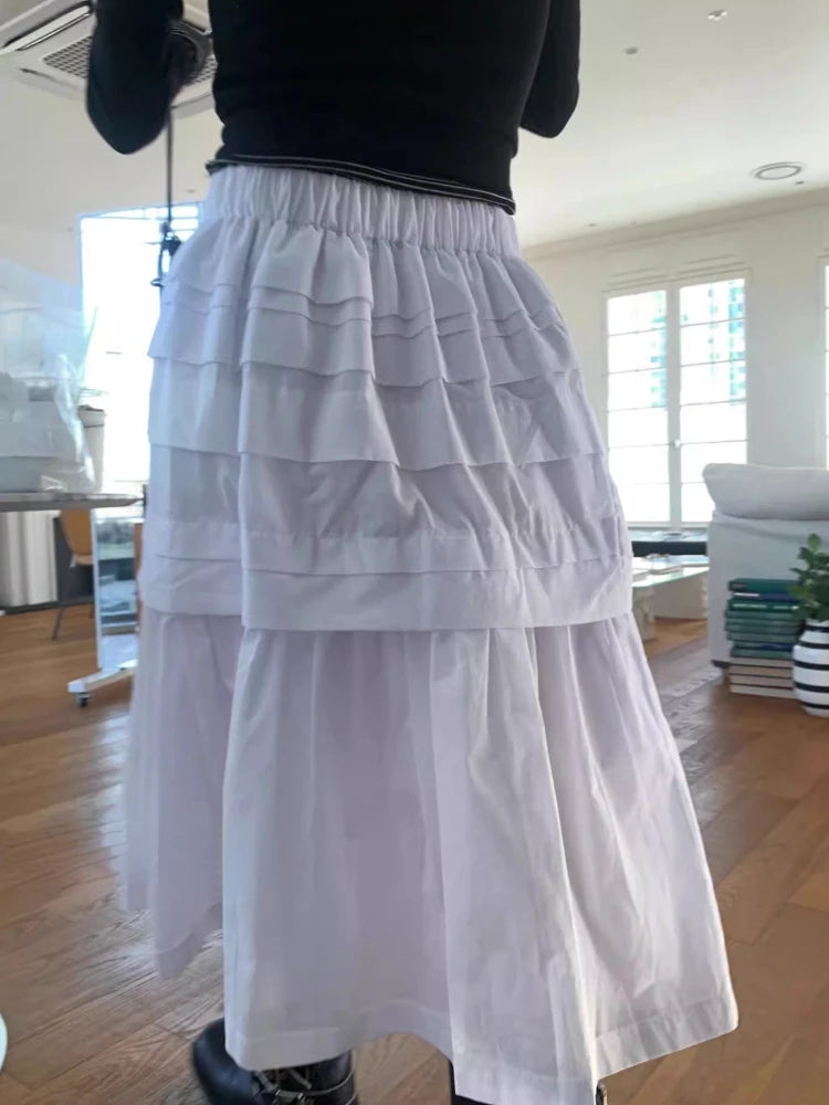 LIZAKOSHT  -  Y2k Aesthetic White Simple Pleated Skirts Women Vintage Summer Long Skirt Harajuku Streetwear Gothic Faldas Largas Mujer 2024