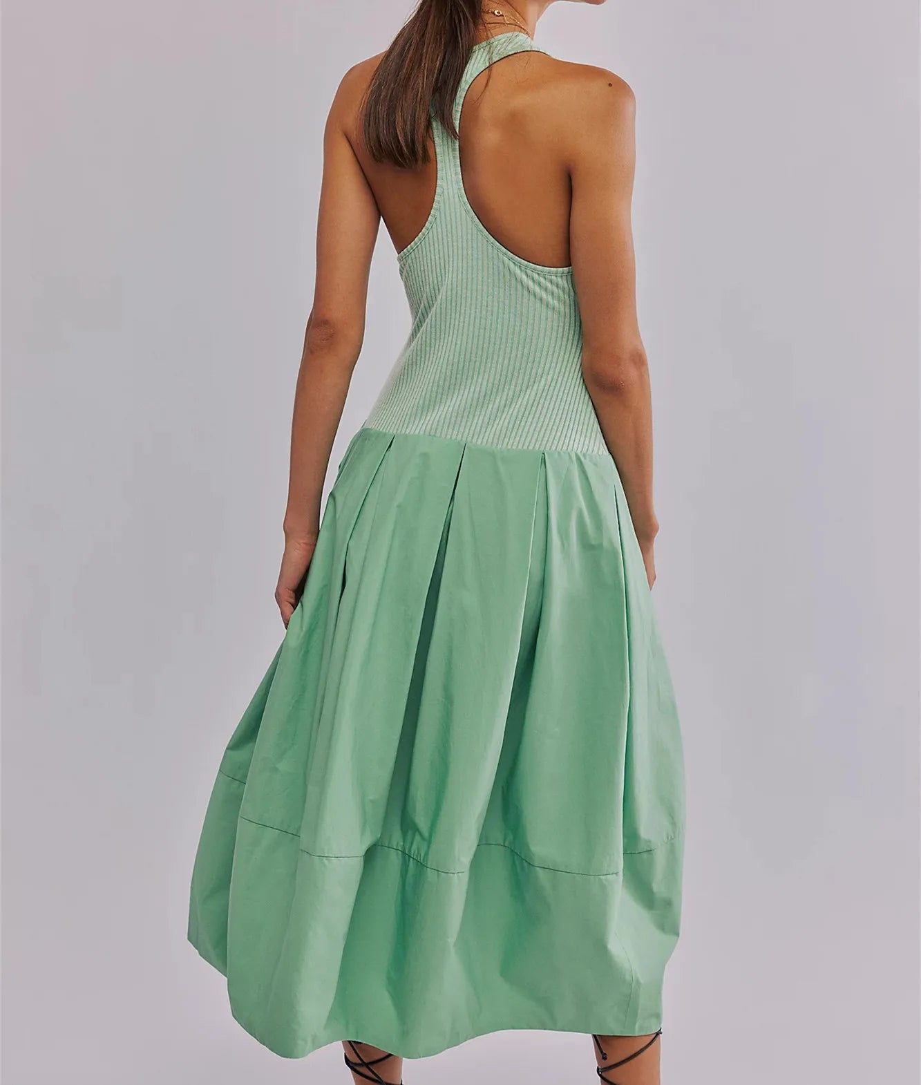 LIZAKOSHT  -  Women Drop Waist Midi Dress Summer Sleeveless Patchwork Tank Dress Y2k Bubble Hem A Line Maxi Dress with Pockets