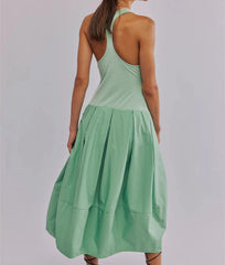 LIZAKOSHT  -  Women Drop Waist Midi Dress Summer Sleeveless Patchwork Tank Dress Y2k Bubble Hem A Line Maxi Dress with Pockets