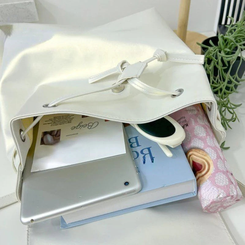 LIZAKOSHT  -  Korean Girls Fashion Flower Print Backpack Women Students Kawaii Bow Bandage Schoolbags Sweet Y2k Aesthetic All Match Backpacks