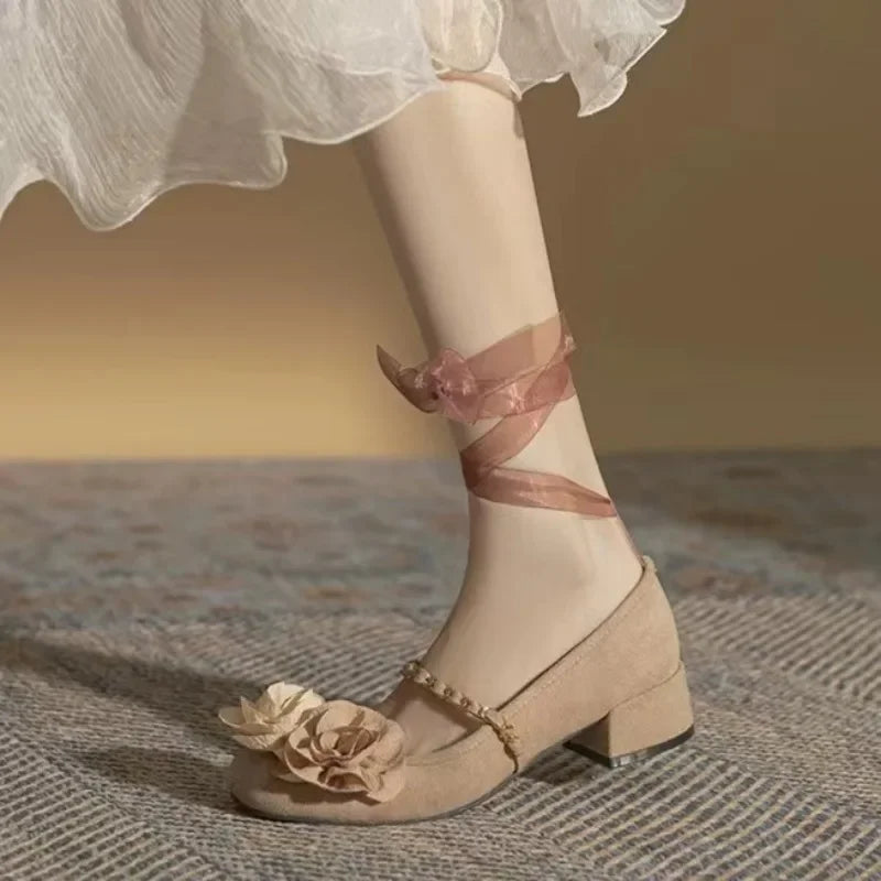LIZAKOSHT  -  French Design Low Heels New Gentle Style Retro Shallow Mouth Mary Jane Shoes Sweet Floral Women's Shoes