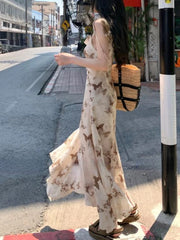 LIZAKOSHT  -  Summer Japanese Elegant Party Midi Dress Women Irregular Sweet Lace Suspender Dress Female Slim Korean Casual Strappy Dress