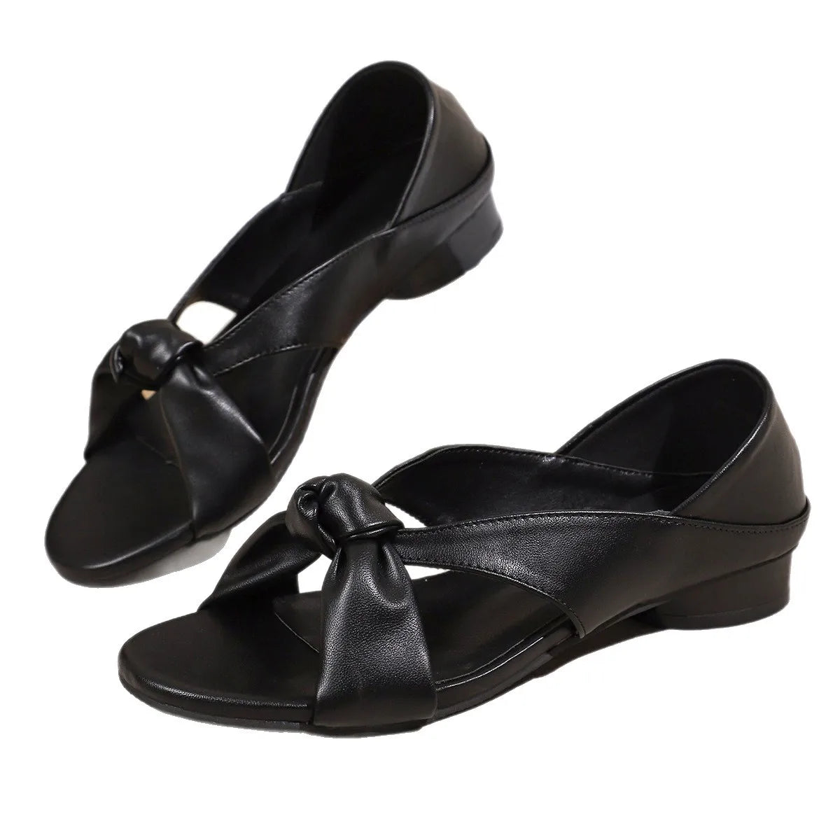 LIZAKOSHT  -  Vintage Open Toe Round Toe Crossover with Wedge Heel Roman Sandals Simple Temperament Versatile Slip Sandals Women