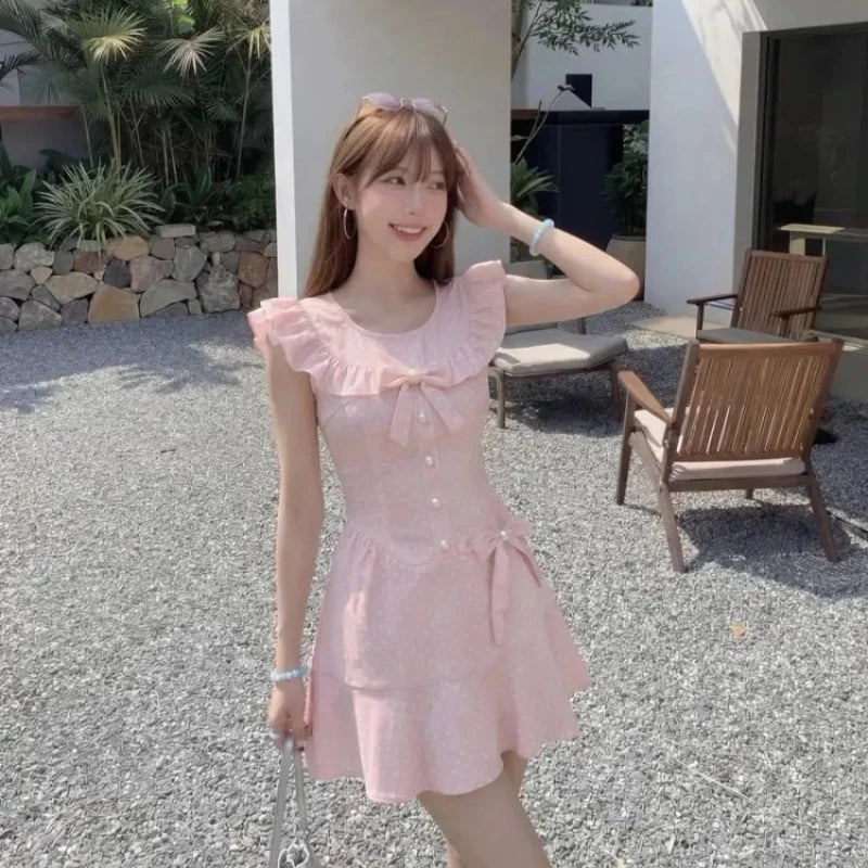LIZAKOSHT  -  2000s Harajuku Vintage Lolita Dress Y2k Japanese Kawaii Sweet Polka Dot Flying Sleeve Short Party Dress One Piece Dress Korean