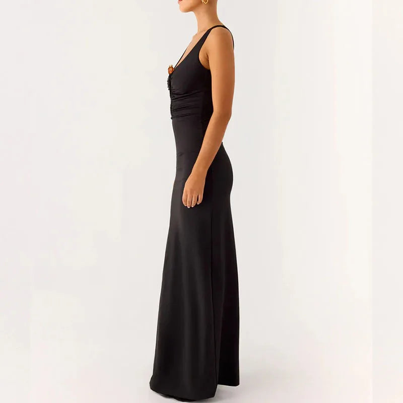 LIZAKOSHT  -  Womens Cocktail Party Dress Slim Fit Stylish Deep V Neck Sleeveless Bodycon Dress for Elegant Lady Daily Life Club Maxi Dress